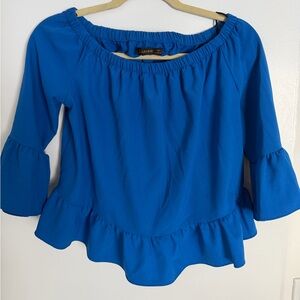 Zara Trafulc Royal Blue Off-the-Shoulder Ruffle Blouse - Size S